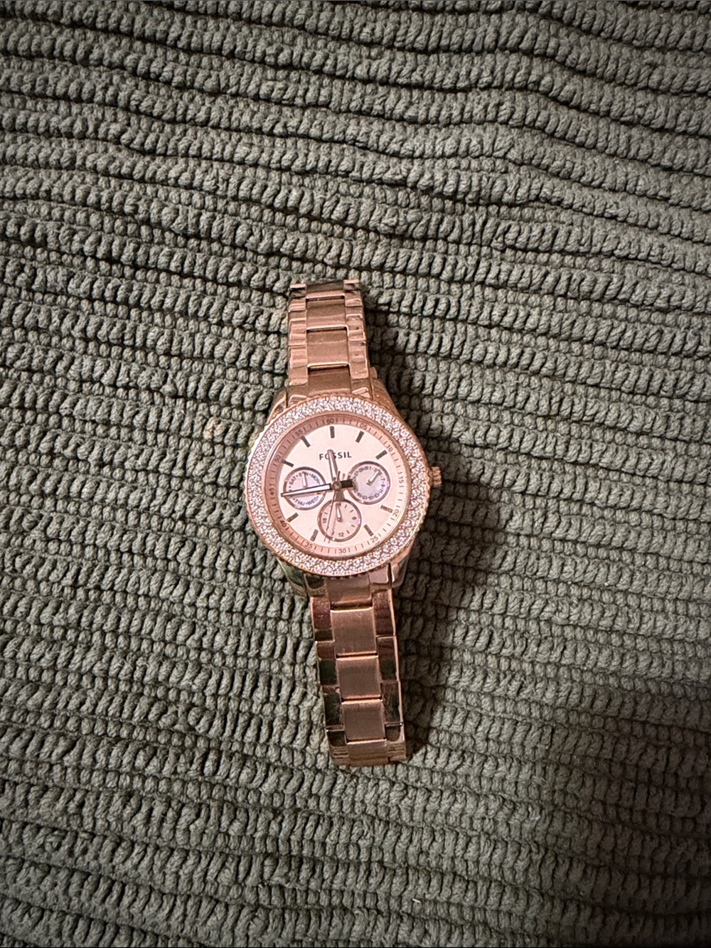 Fossil Rose Gold Crystal-Trim Chronograph Bracelet Watch